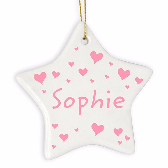 Personalised HEARTS Ceramic Star Christmas Tree Decoration