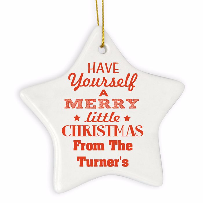 Personalised MERRY LITTLE CHRISTMAS Ceramic Star Christmas Tree Decoration