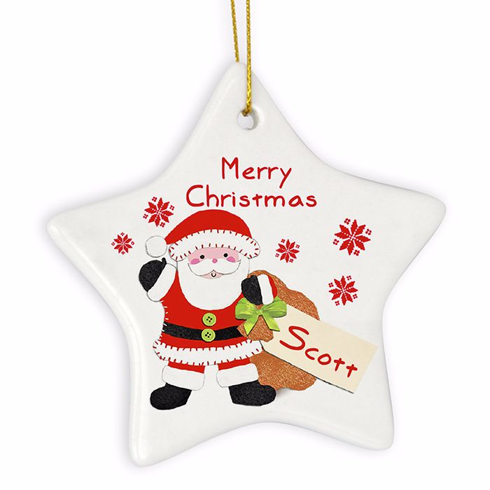 Personalised SANTA Ceramic Star Christmas Tree Decoration