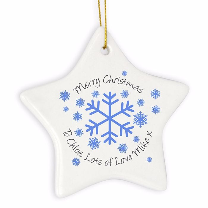 Personalised SNOWFLAKE Ceramic Star Christmas Tree Decoration
