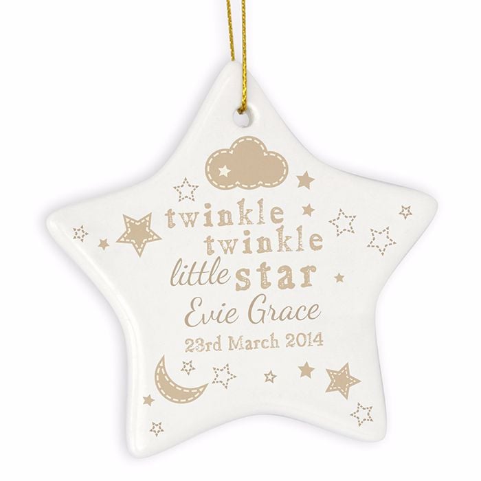 Personalised TWINKLE TWINKLE Ceramic Star Christmas Tree Decoration