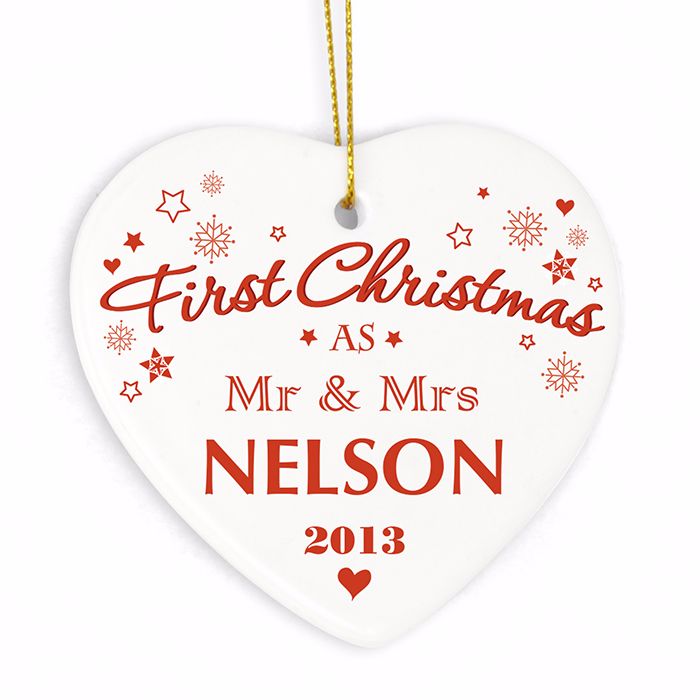 Personalised NEW COUPLE 1st CHRISTMAS Ceramic Heart Christmas Tree Decorati