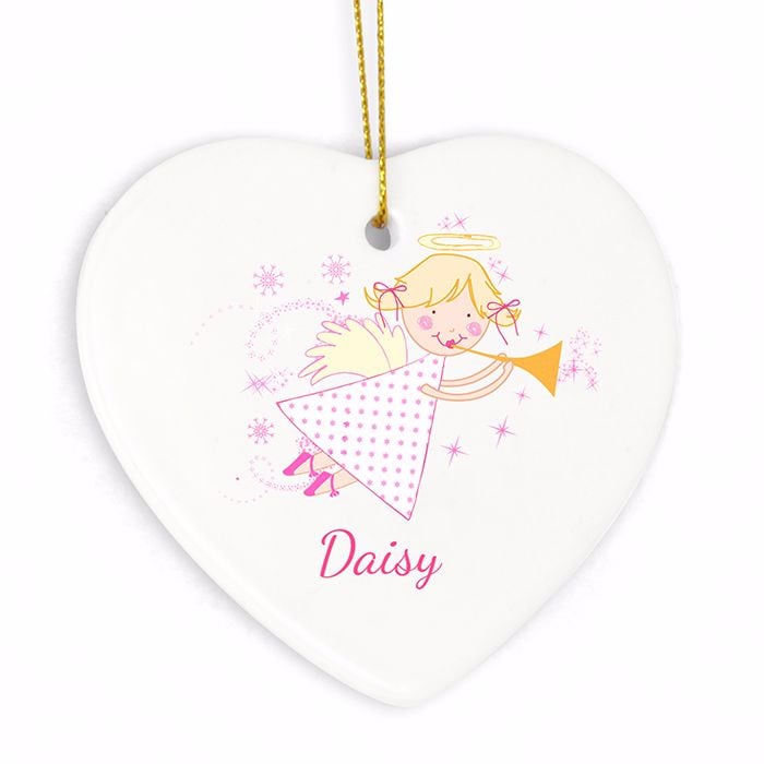 Personalised ANGEL Ceramic Heart Christmas Tree Decoration