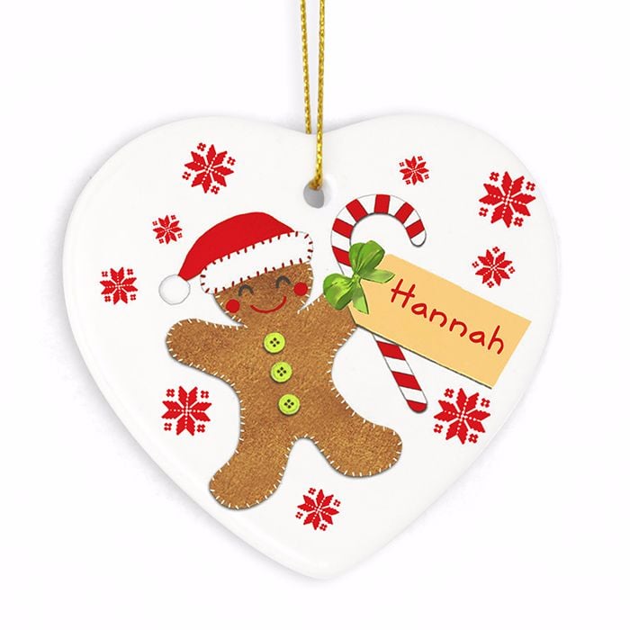 Personalised GINGERBREAD MAN Ceramic Heart Christmas Tree Decoration