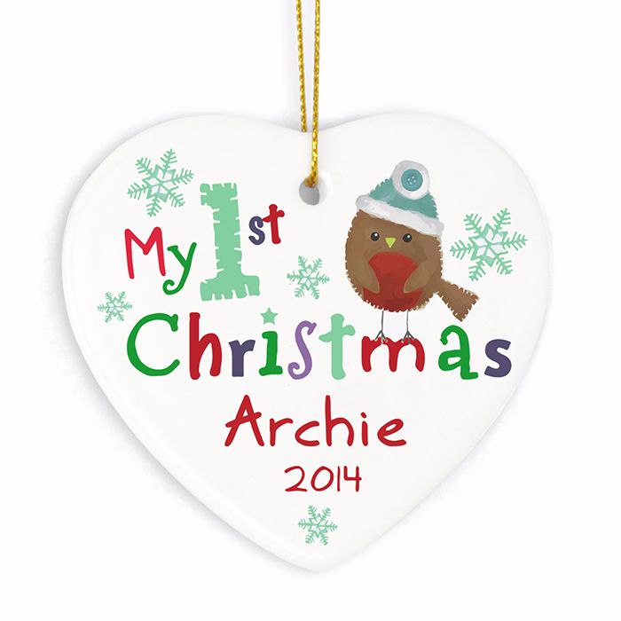 Personalised MY 1st CHRISTMAS Ceramic Heart Christmas Tree Decoration