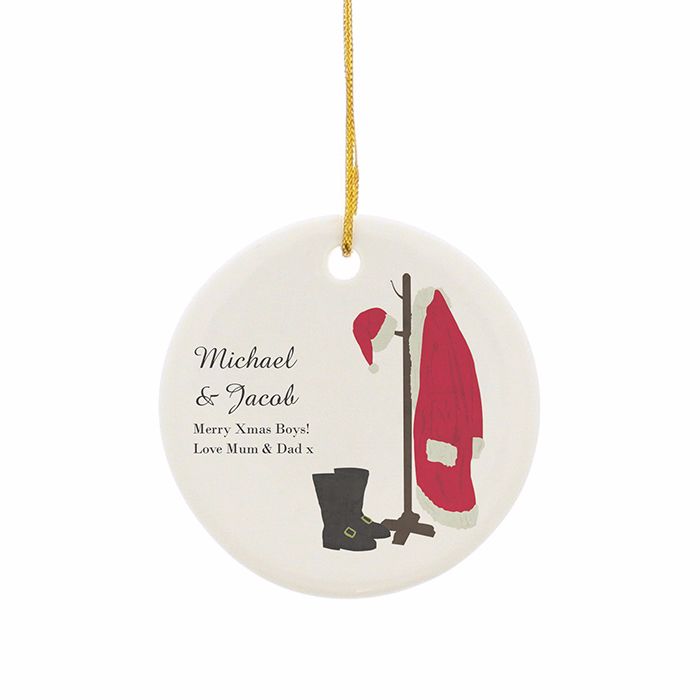 Personalised SANTAS HOME CHRISTMAS Ceramic Round Christmas Tree Decoration