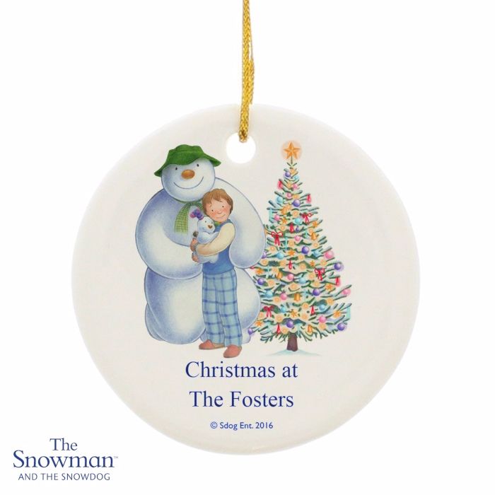 Personalised THE SNOWMAN & SNOWDOG Friends Ceramic Round Christmas Tree Dec