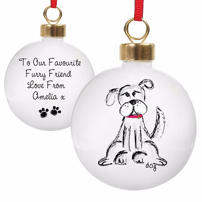Personalised DOG CHRISTMAS BAUBLE Ceramic Christmas Tree Bauble Decoration