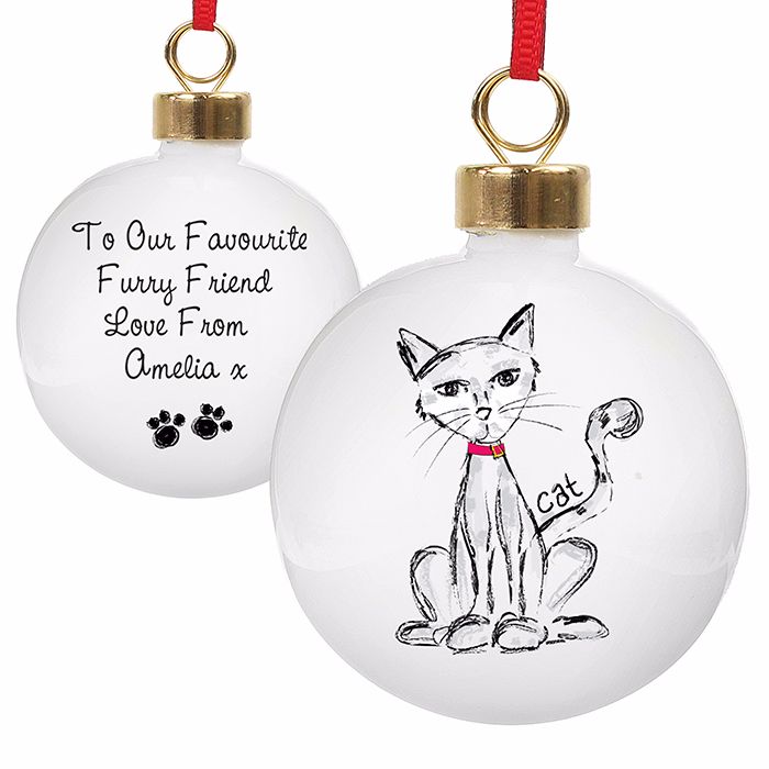 Personalised CAT CHRISTMAS BAUBLE Ceramic Christmas Tree Bauble Decoration