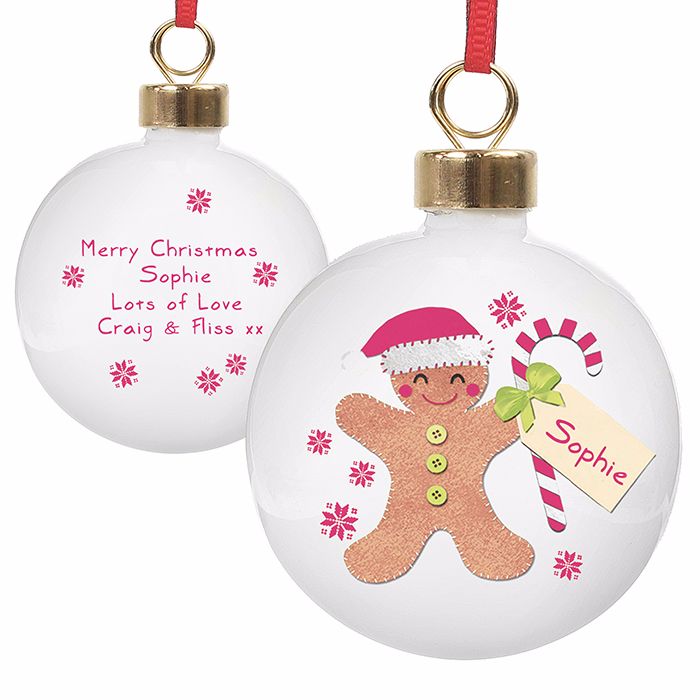 Personalised GINGERBREAD MAN CHRISTMAS BAUBLE Ceramic Christmas Tree Bauble