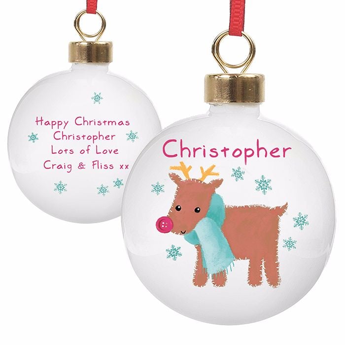 Personalised REINDEER CHRISTMAS BAUBLE Ceramic Christmas Tree Bauble Decora