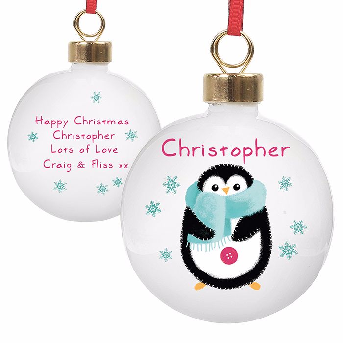 Personalised PENGUIN CHRISTMAS BAUBLE Ceramic Christmas Tree Bauble Decorat