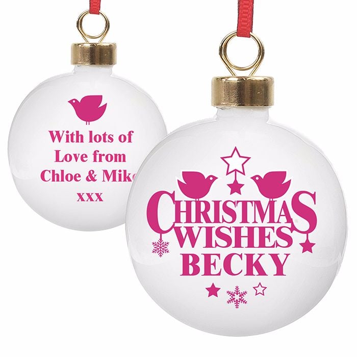 Personalised CHRISTMAS WISHES CHRISTMAS BAUBLE Ceramic Christmas Tree Baubl
