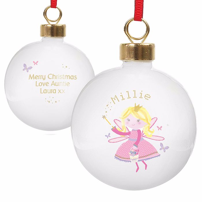 Personalised CHRISTMAS FAIRY CHRISTMAS BAUBLE Ceramic Christmas Tree Bauble