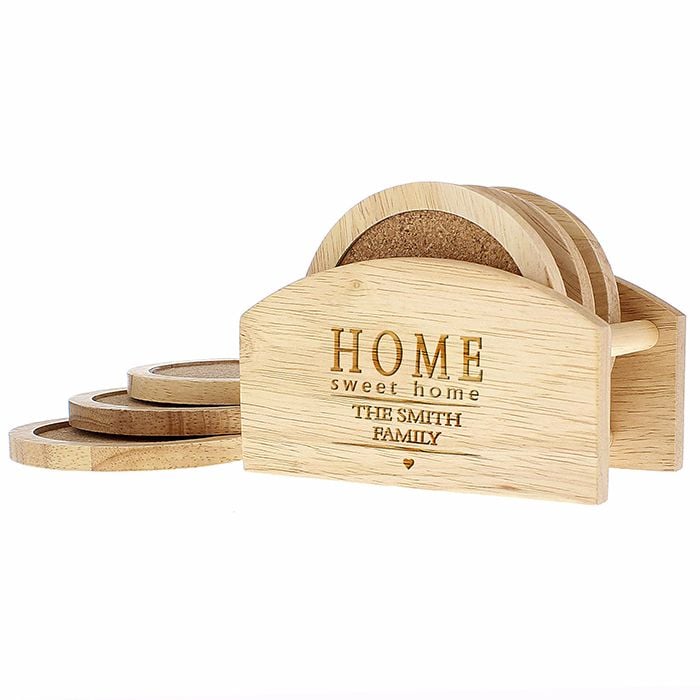 Personalised Home Sweet Home Wooden Coaster Set