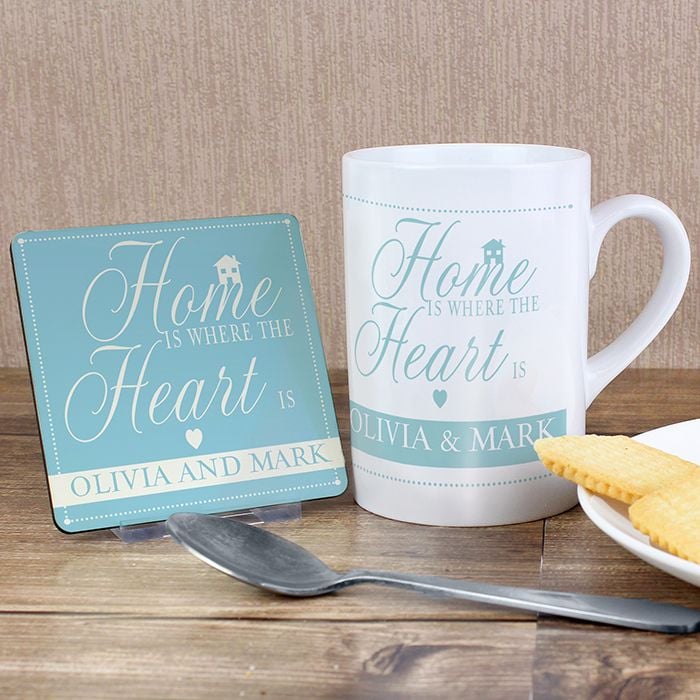 Personalised Home is Where the Heart is Coaster & Mug