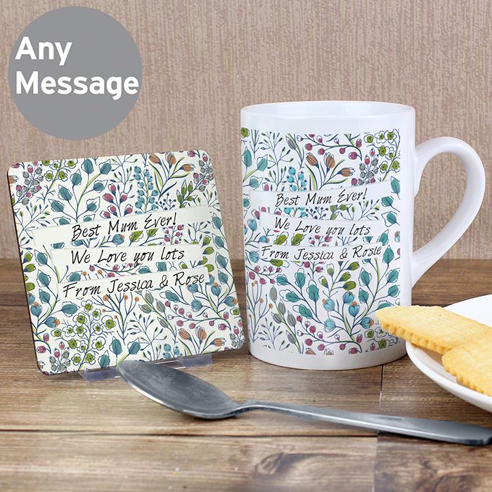 Personalised Floral Coaster & Mug
