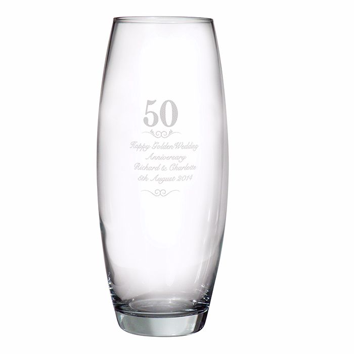 Personalised 50th Wedding Anniversary Glass Vase Golden Wedding