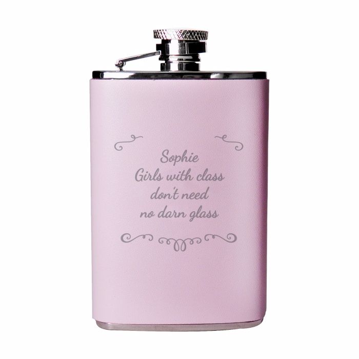 Personalised ORNATE PINK Hip Flask