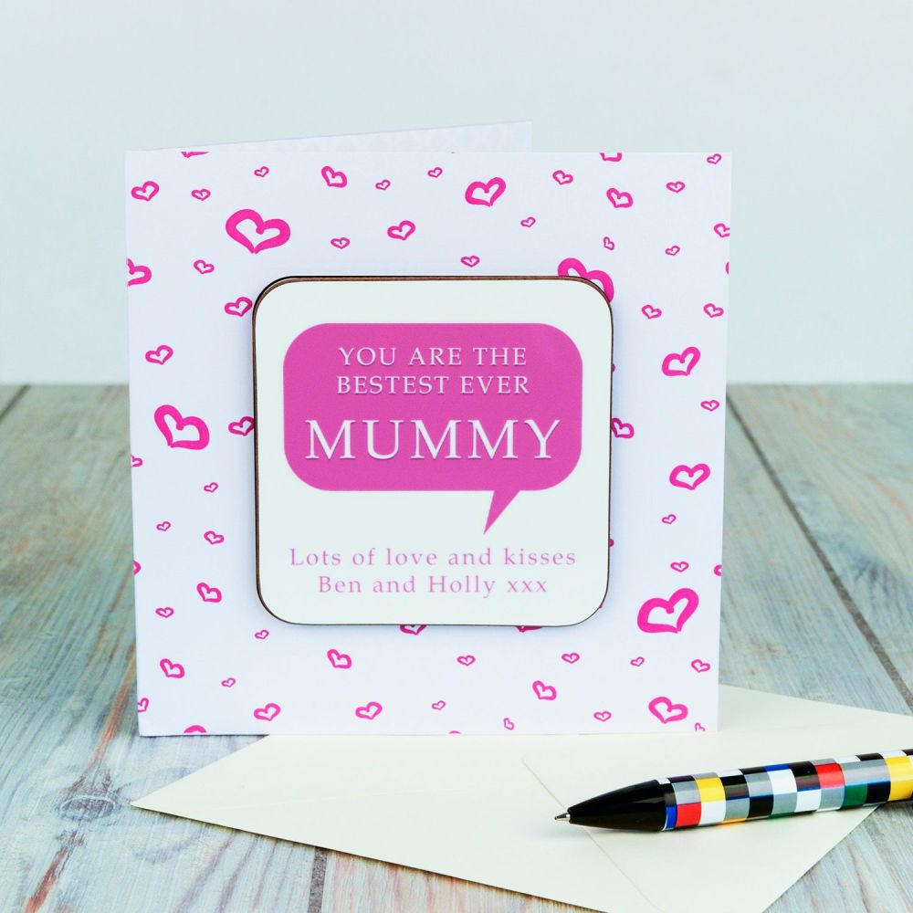 Personalised BESTEST MUMMY CARD & COASTER SET