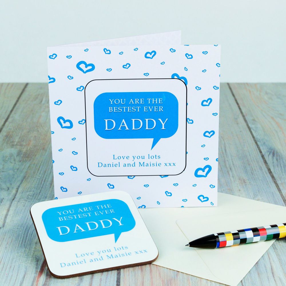 Personalised BESTEST DADDY CARD & COASTER SET