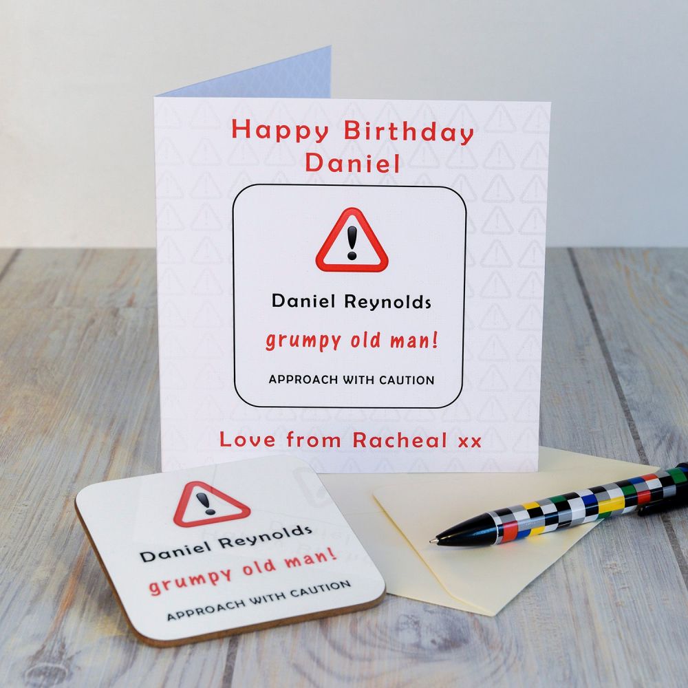 Personalised GRUMPY OLD MAN CARD & COASTER SET