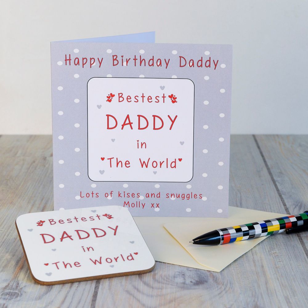 Personalised BESTEST DADDY CARD & COASTER SET