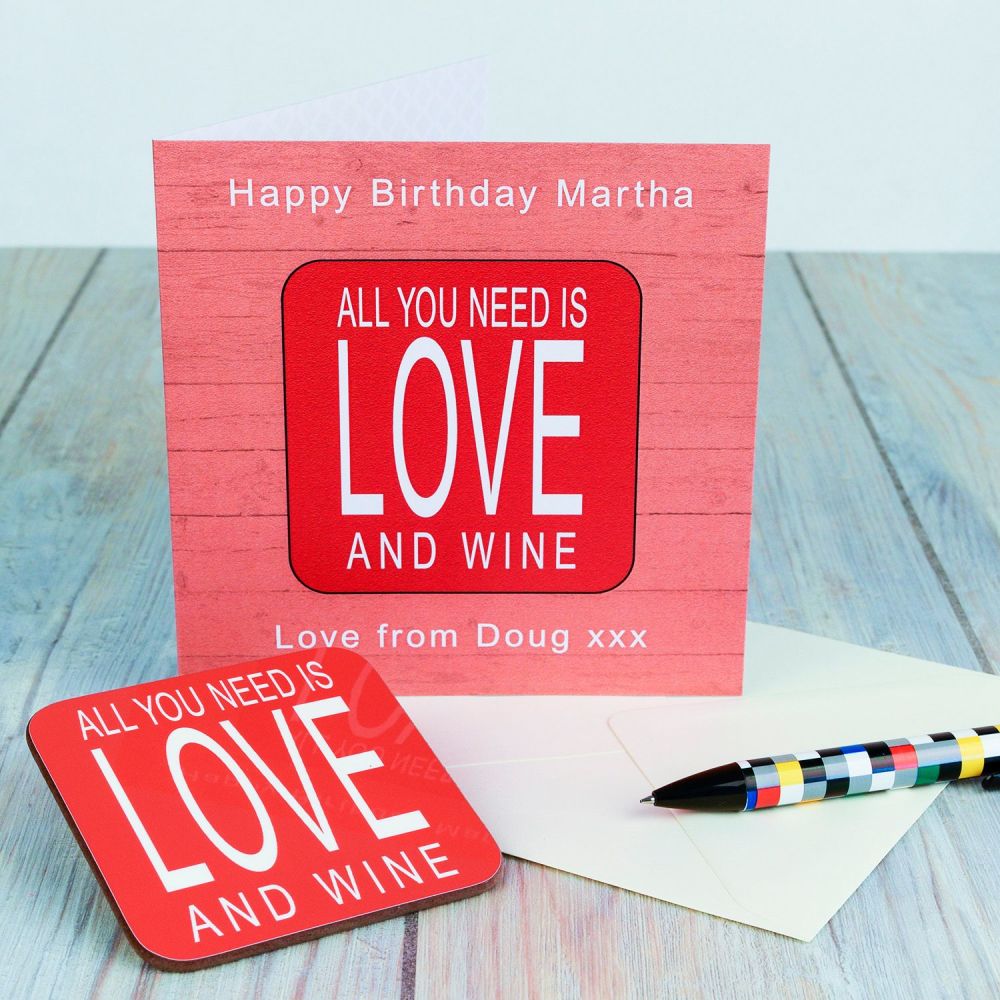 Personalised ALL YOU NEED IS LOVE AND... CARD & COASTER SET