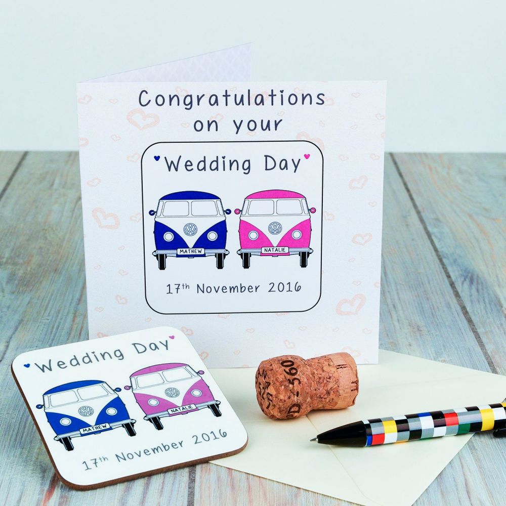 Personalised WEDDING CARD & COASTER SET