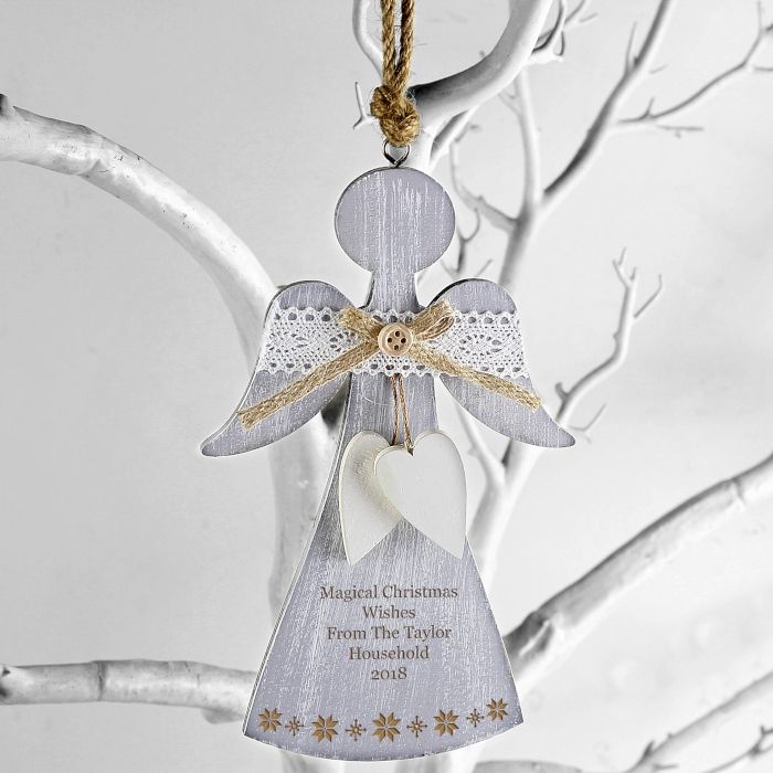 Personalised Snowflake Wooden Angel Decoration
