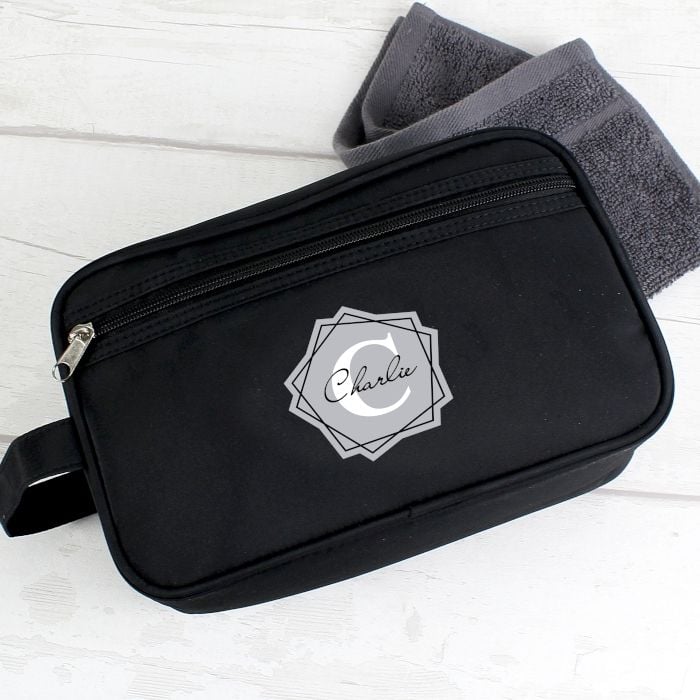 Personalised Initial Black Wash Bag
