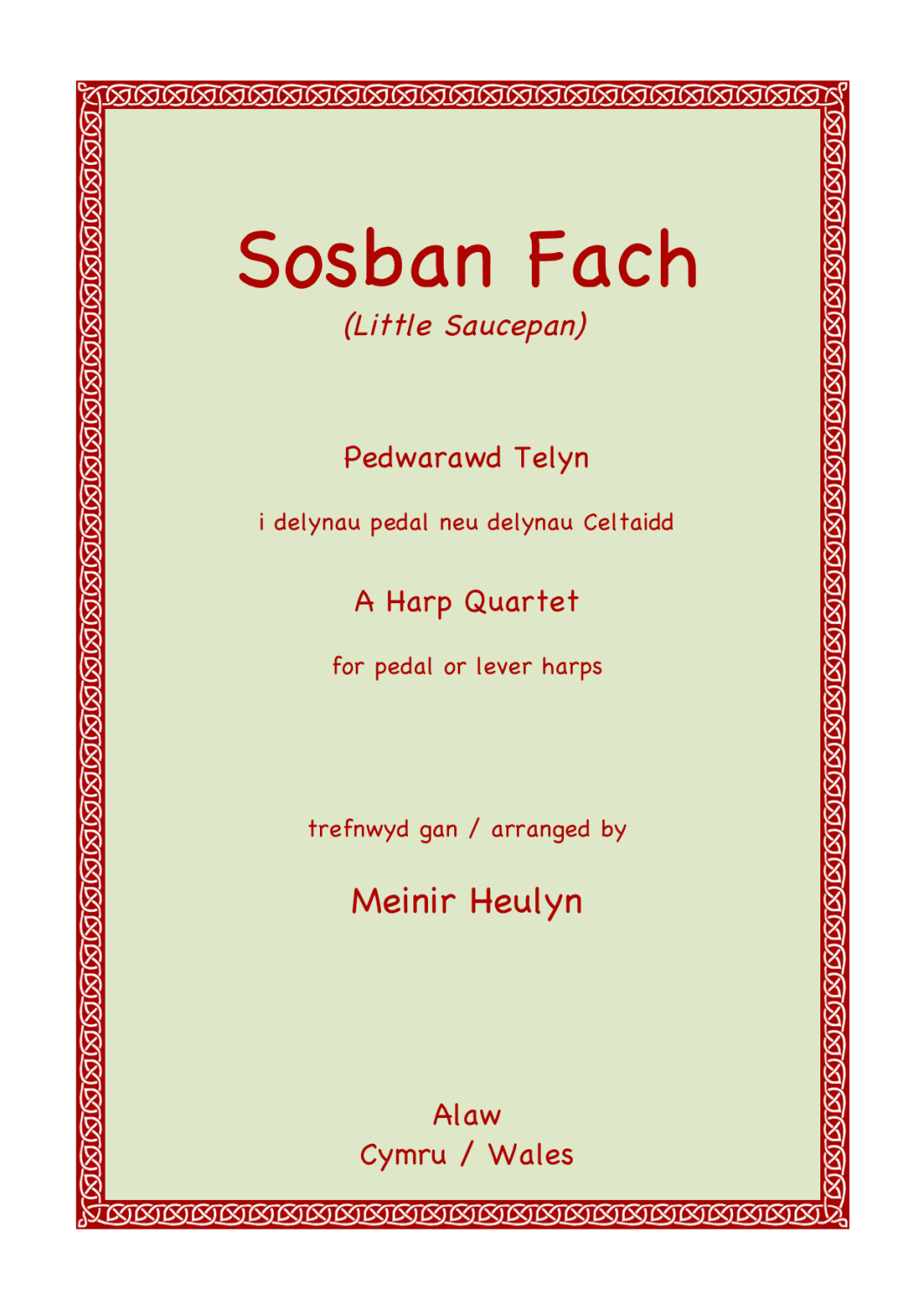 Sospan Fach - arranged Harp Quartet - Meinir Heulyn