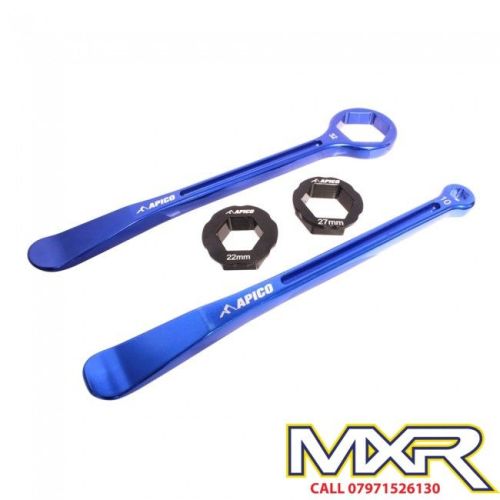 APICO BLUE ALLOY TYRE LEVER AND WRENCH SET INCLUDING 10 13 22 27 32 MM 