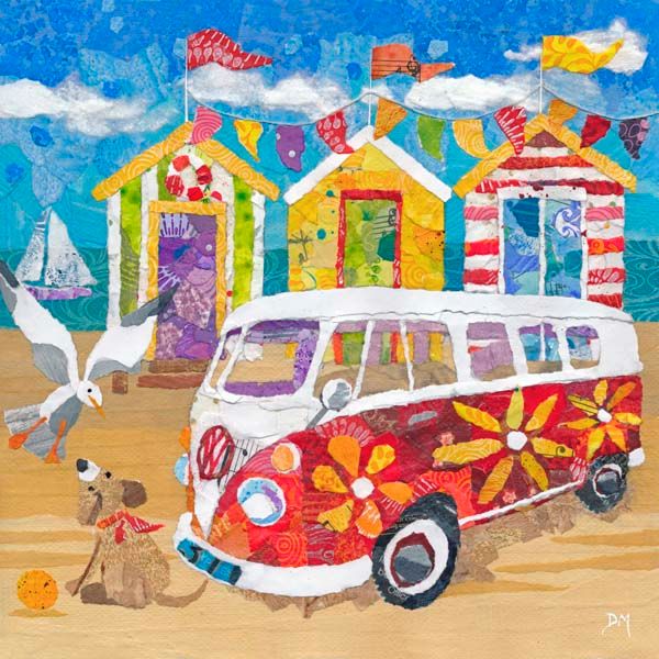 Hippy Campervan on the Beach - Card