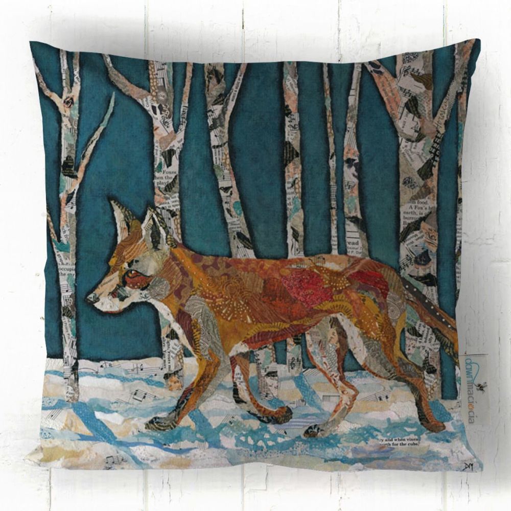 Fox Walking through Snowy Forest Cushion