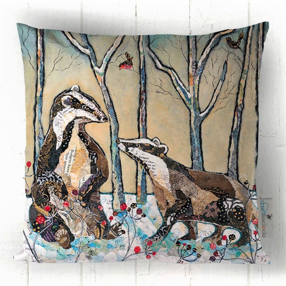 Badgers in Winter Snow - Cushion
