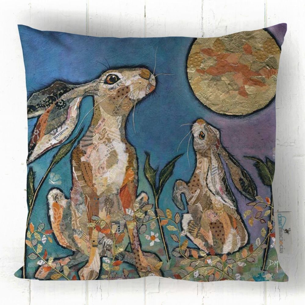 Moongazing  Hares Art Cushion