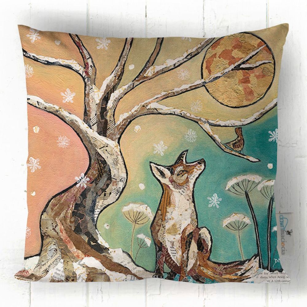 Moonlit Meeting -Fox & Moon Cushion