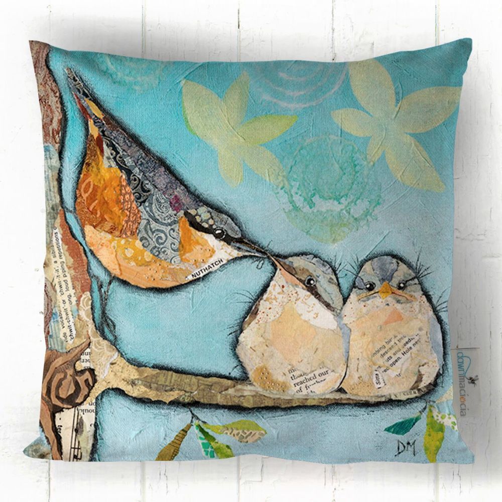 Nuthatch and Chicks Art Cushion