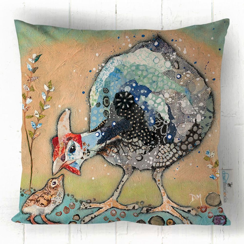 Guinea Fowl and Chick Cushion