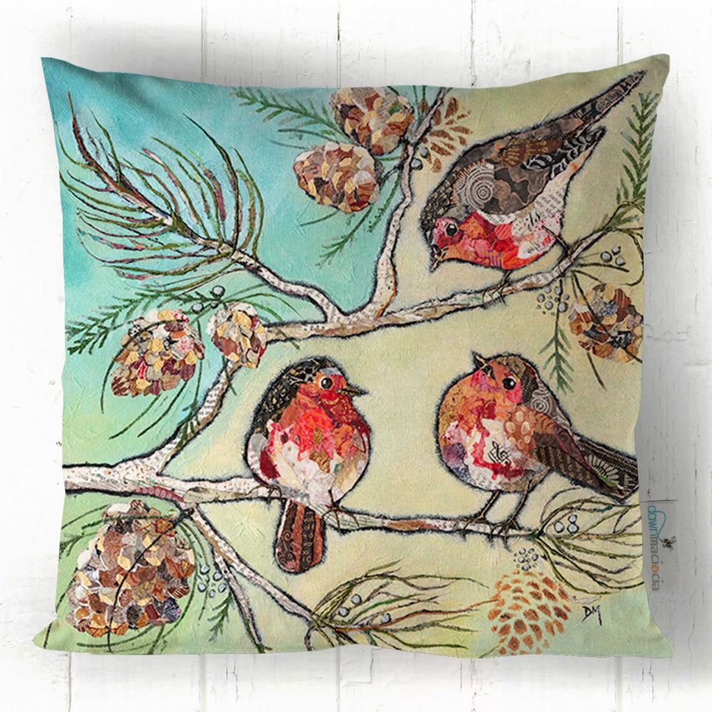 Three Robins Printed Art Cushion