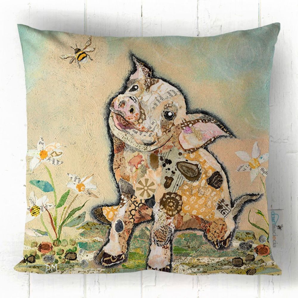 Pigs and Bumble Bee Printed Art Cushion