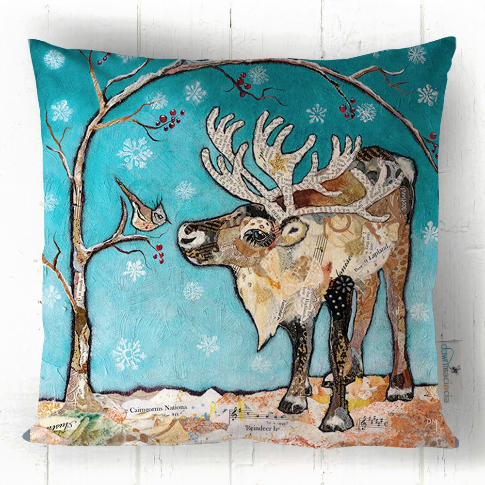 Reindeer & Bird in Snow Art Cushion