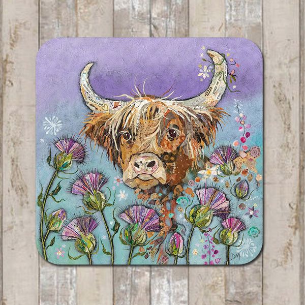 Thistle Coo Highland Cow Coaster or Tablemat