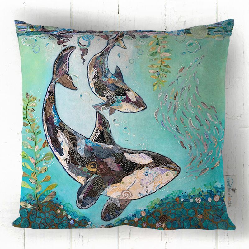 Orca Killer Whale and Calf Cushion