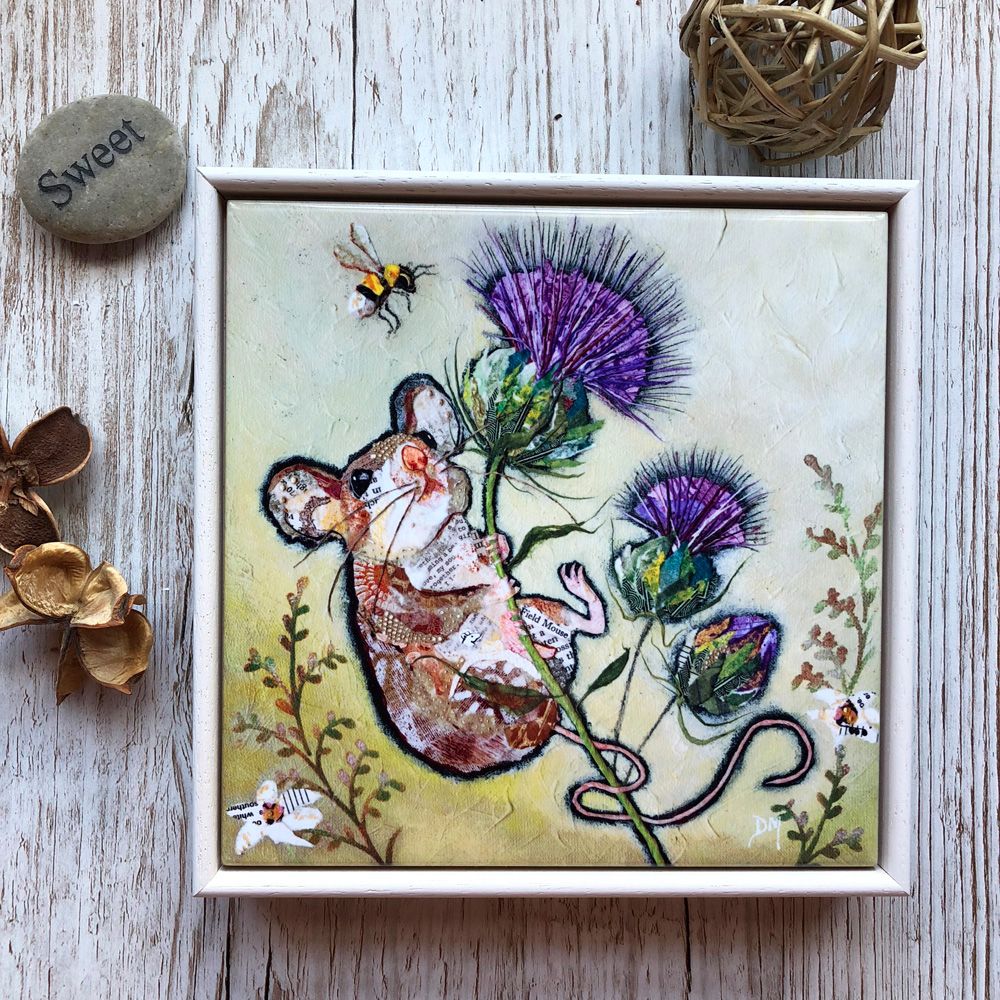 Mouse and Thistle Framed Art Tile