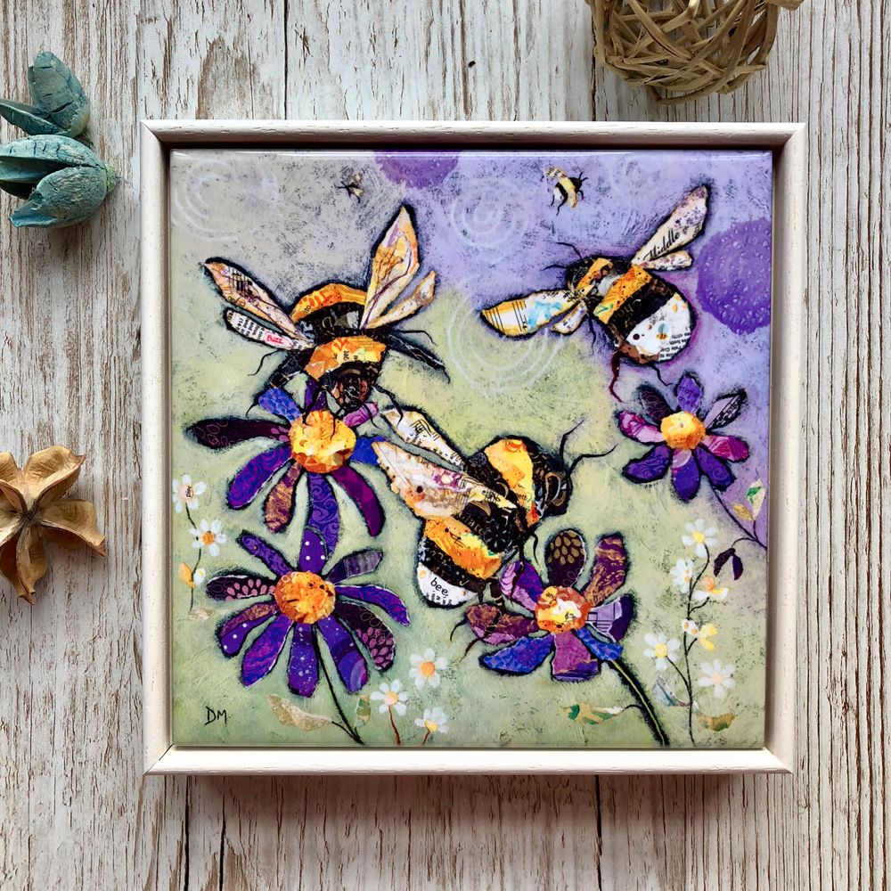 Bumble Bee Decorative Art Tile Framed