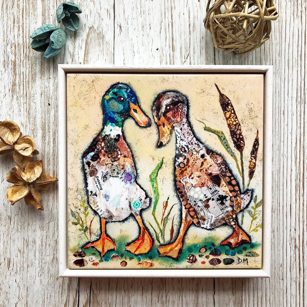 Duck Friends Decorative Art Tile Framed