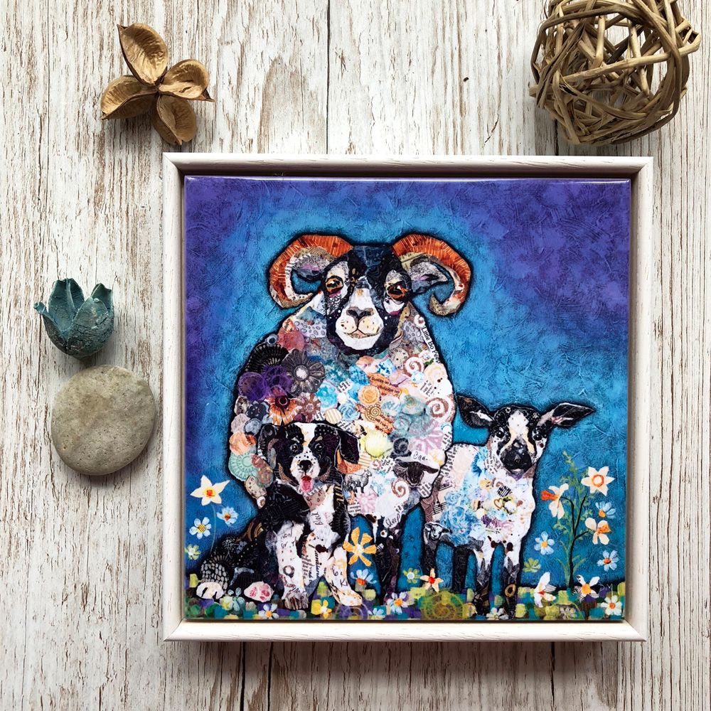 Sheep, Lamb and Dog Farm Art Tile