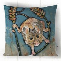 Hanging Out - Cute Mouse Cushion - Blue Background